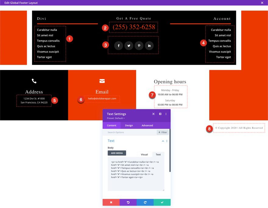 header footer template for Divi's Bike Repair Layout Pack