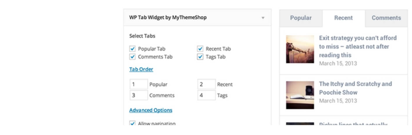 The WP Tab Widget popular posts plugin.