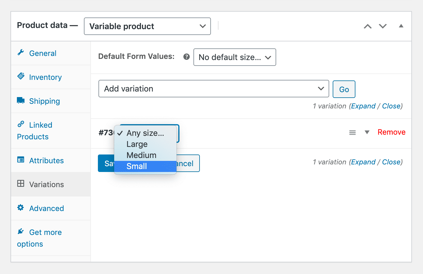Manually adding product variations.