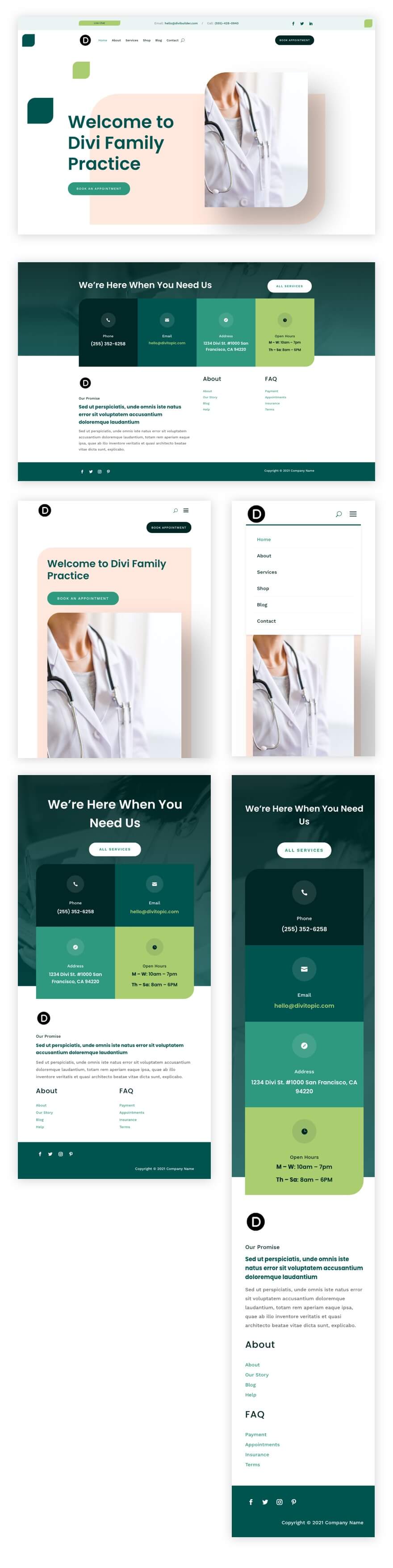 header footer template for Divi's Family Doctor Layout Pack