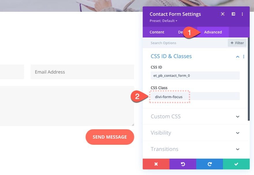 add CSS focus state styling to elements in divi