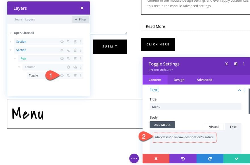 insert divi modules or rows into other modules