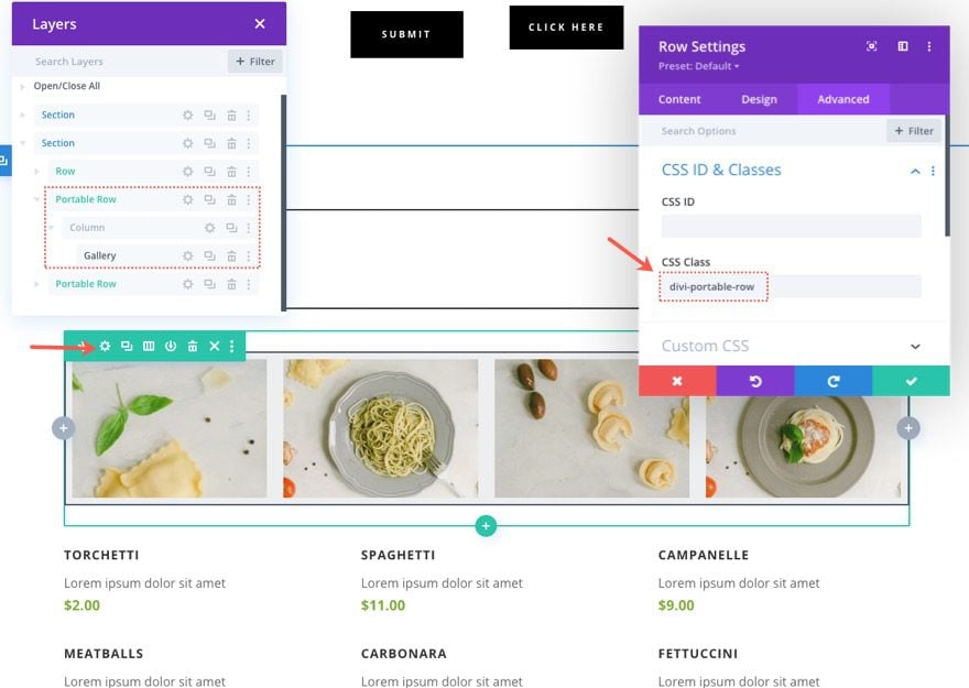 insert divi modules or rows into other modules