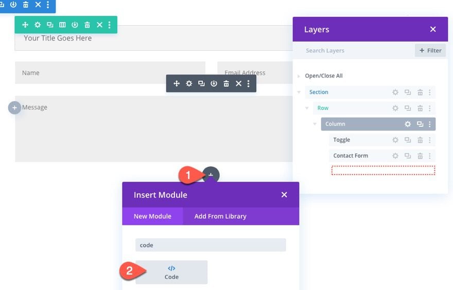 insert divi modules or rows into other modules