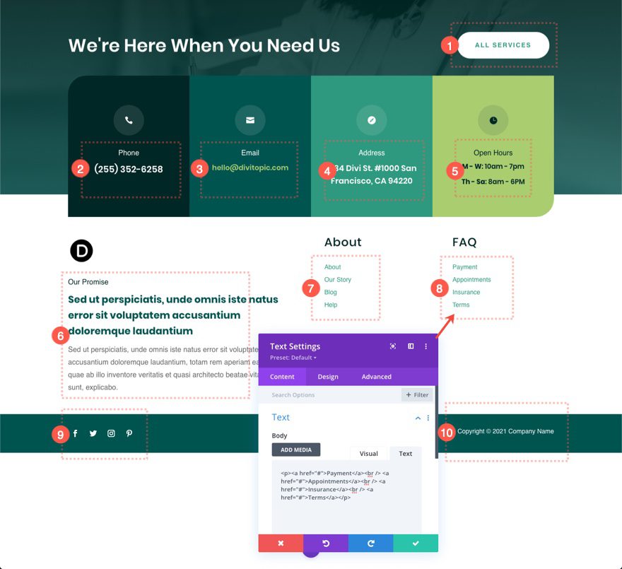 header footer template for Divi's Family Doctor Layout Pack