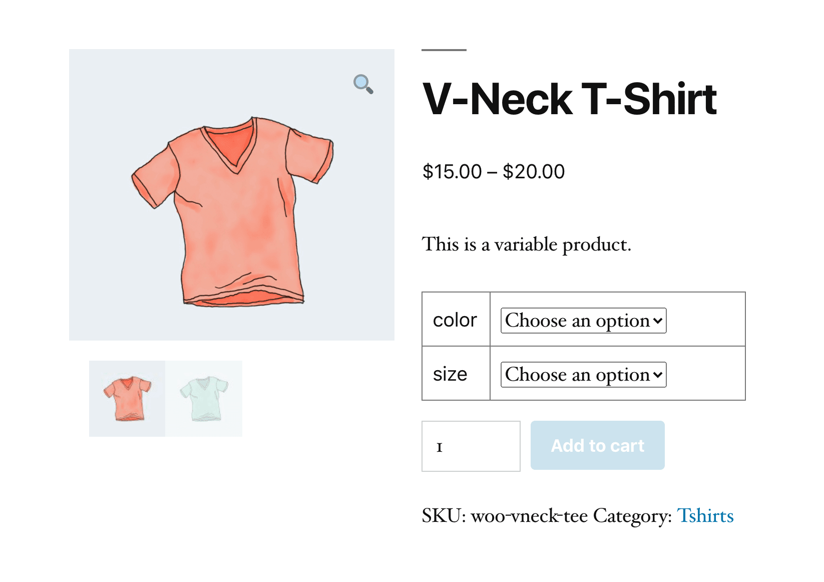 Preview for a variable WooCommerce product.