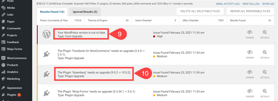 wordfence malware scan