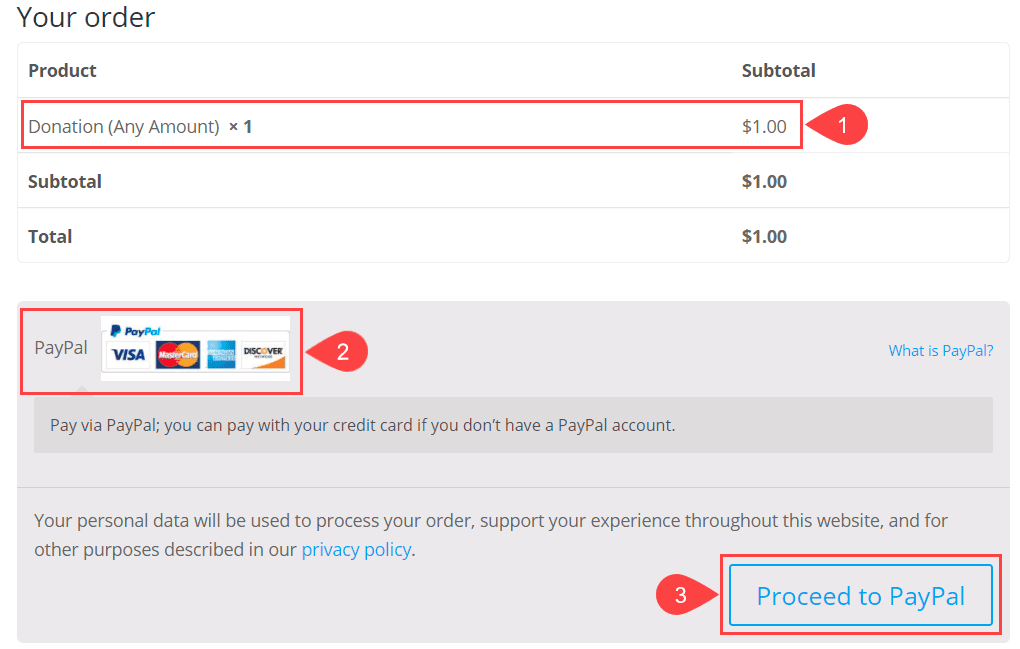 paypal donation checkout