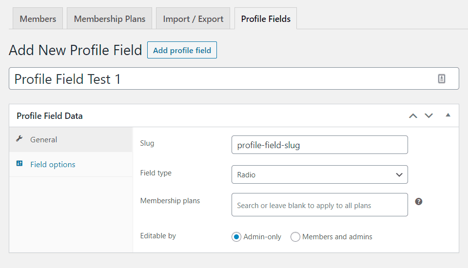 profile fields