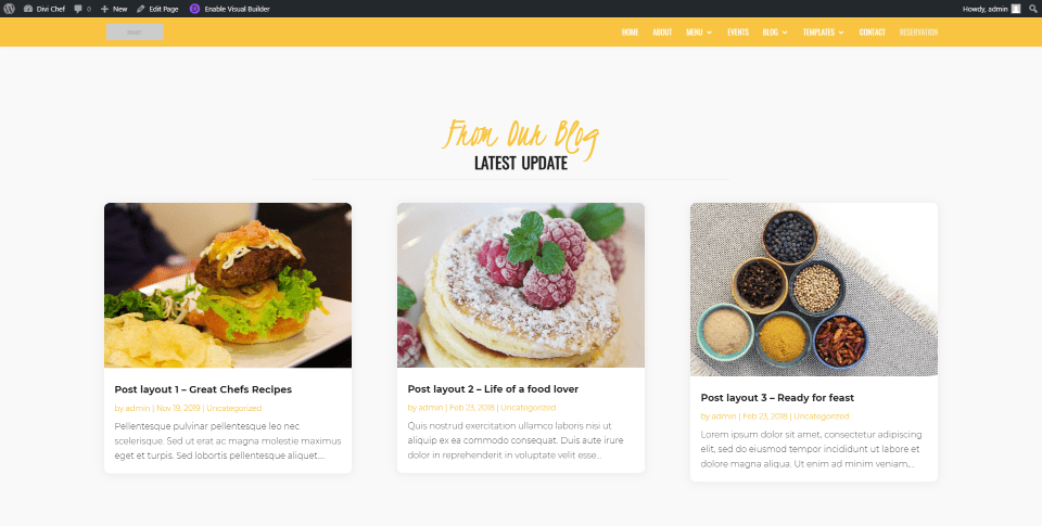 Divi Chef Child Theme Home Page