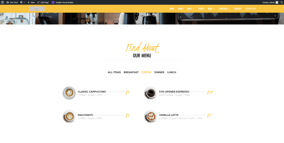 Filterable Menu Page