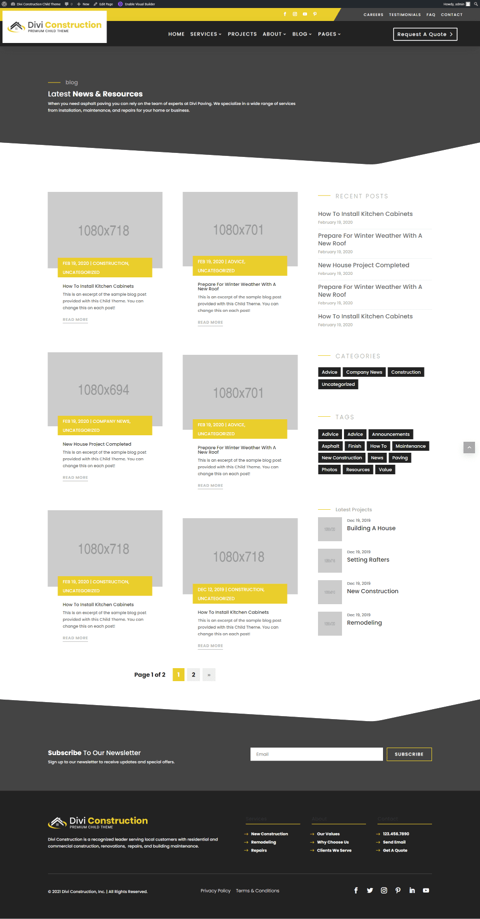 Divi Construction Blog Page