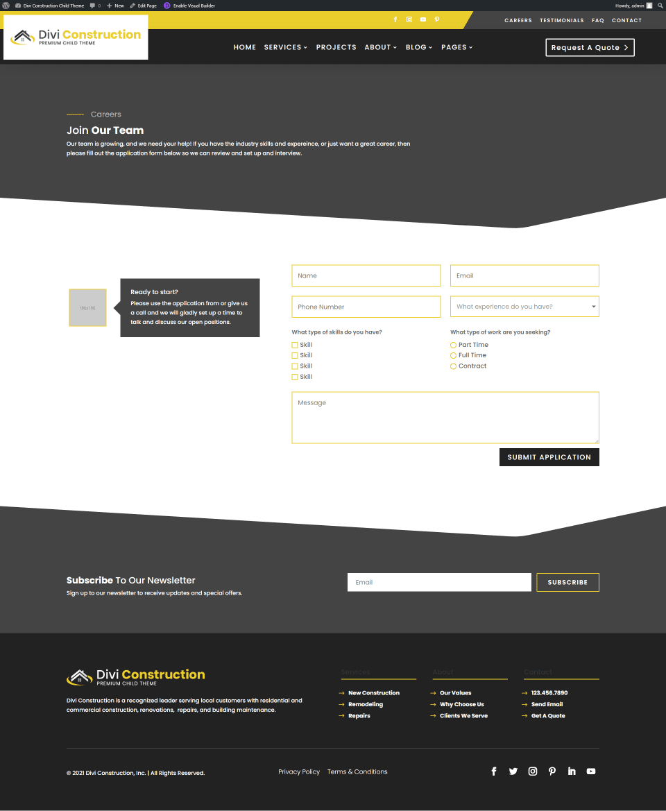 Divi Construction Careers Page