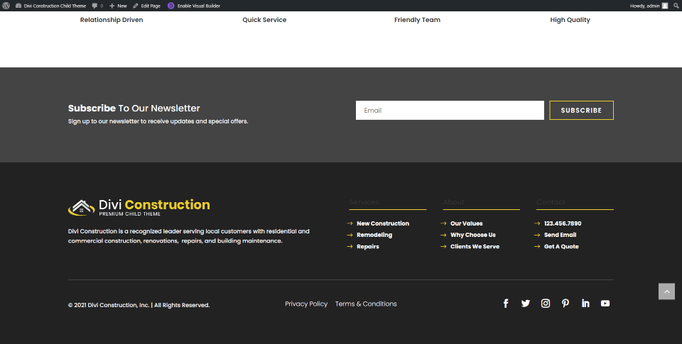 Divi Construction Footer