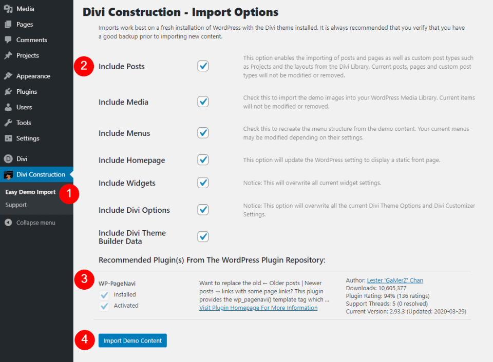 Installing Divi Construction