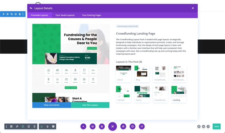 divi crowdfunding layout pack