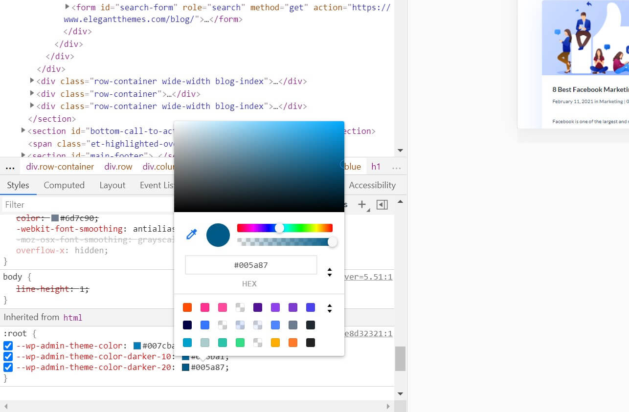 The color picker in the Inspect Element tool.