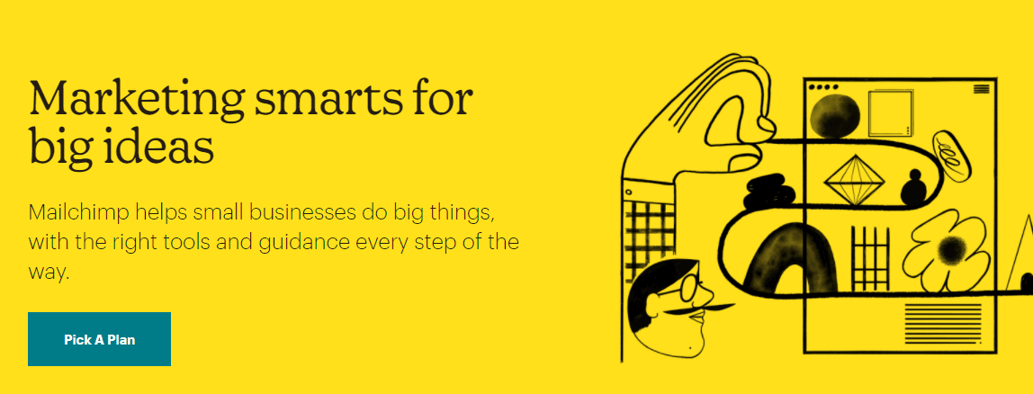 The MailChimp home page for email marketing services.
