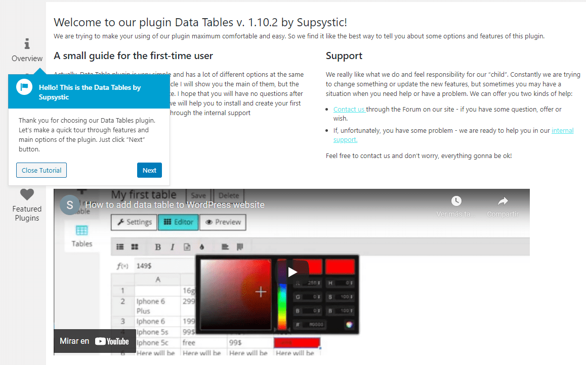 The tutorial for the Data Tables Generator plugin