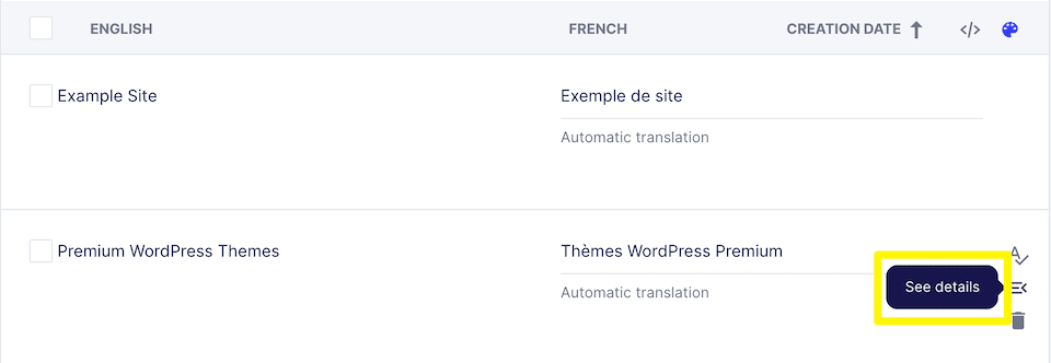 Modifying a translation in the Weglot dashboard.