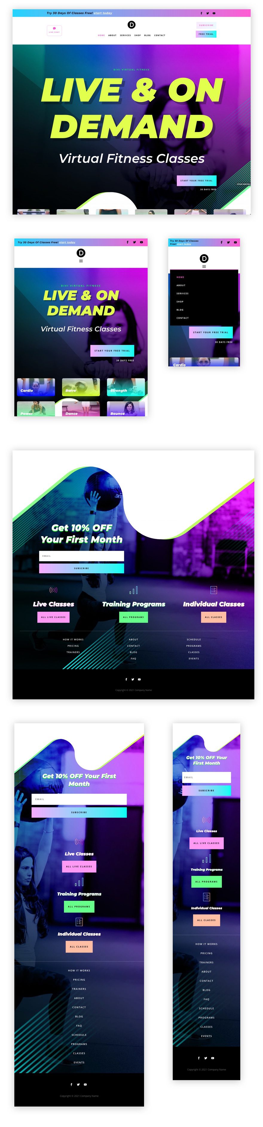 virtual fitness header and footer template