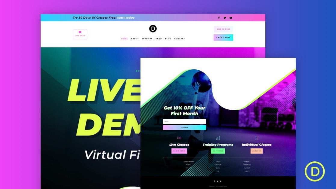 Get a FREE Header and Footer for Divi’s Virtual Fitness Layout Pack