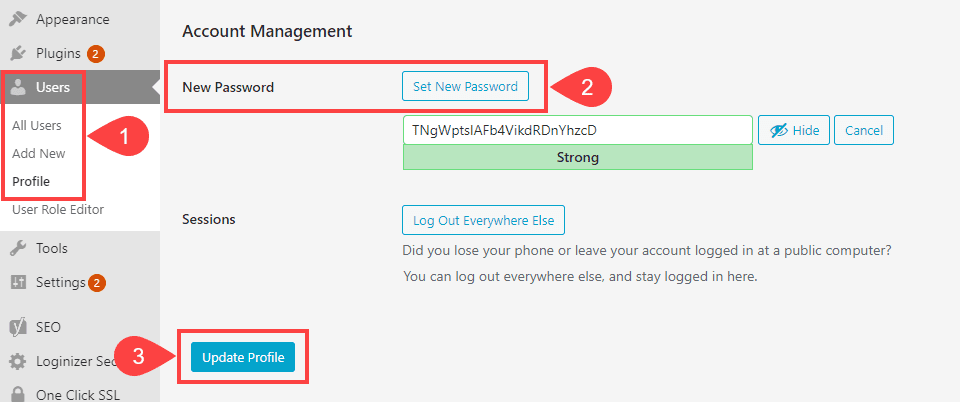 change password user dash