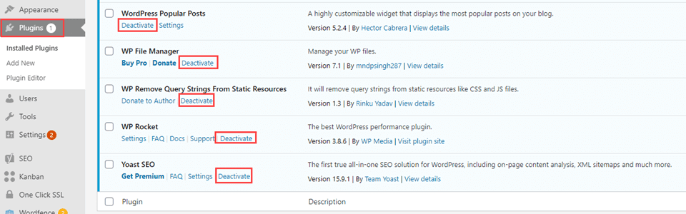 deactivate plugins