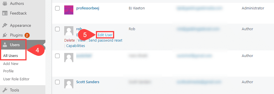 reset other user wordpress password