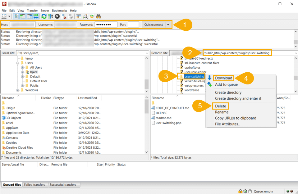 ftp for deactivating plugin