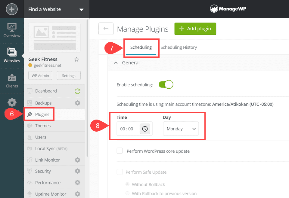 managewp scheduling plugin updates