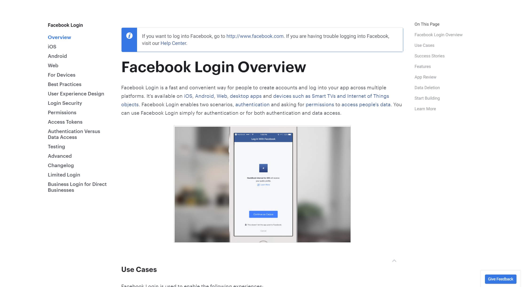 Facebook Login page