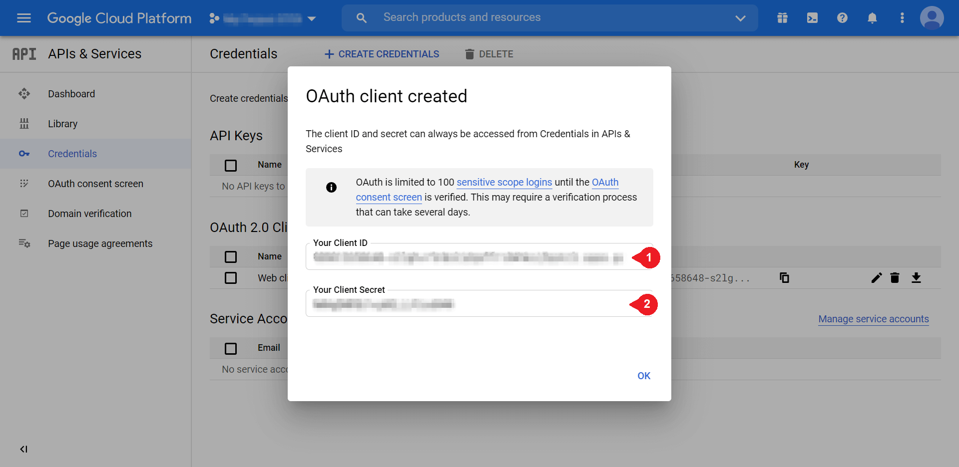 Adding the Client ID and Client Secret info in Google Console.