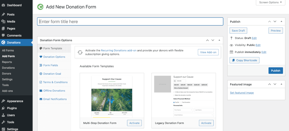 The GiveWP WordPress plugin for nonprofits settings.