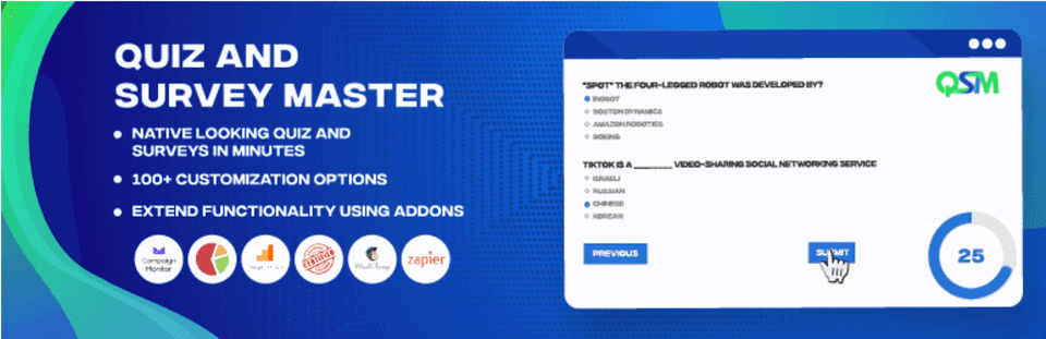 O plugin Quiz And Survey Master.