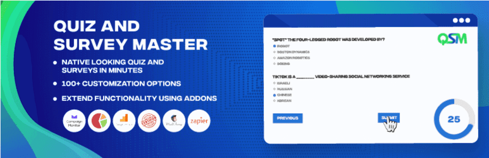 The Quiz And Survey Master plugin.
