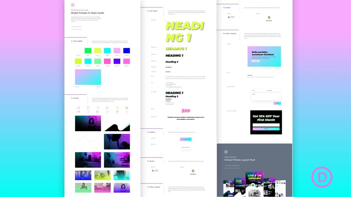 Download a FREE Global Presets Style Guide for Divi’s Virtual Fitness Layout Pack