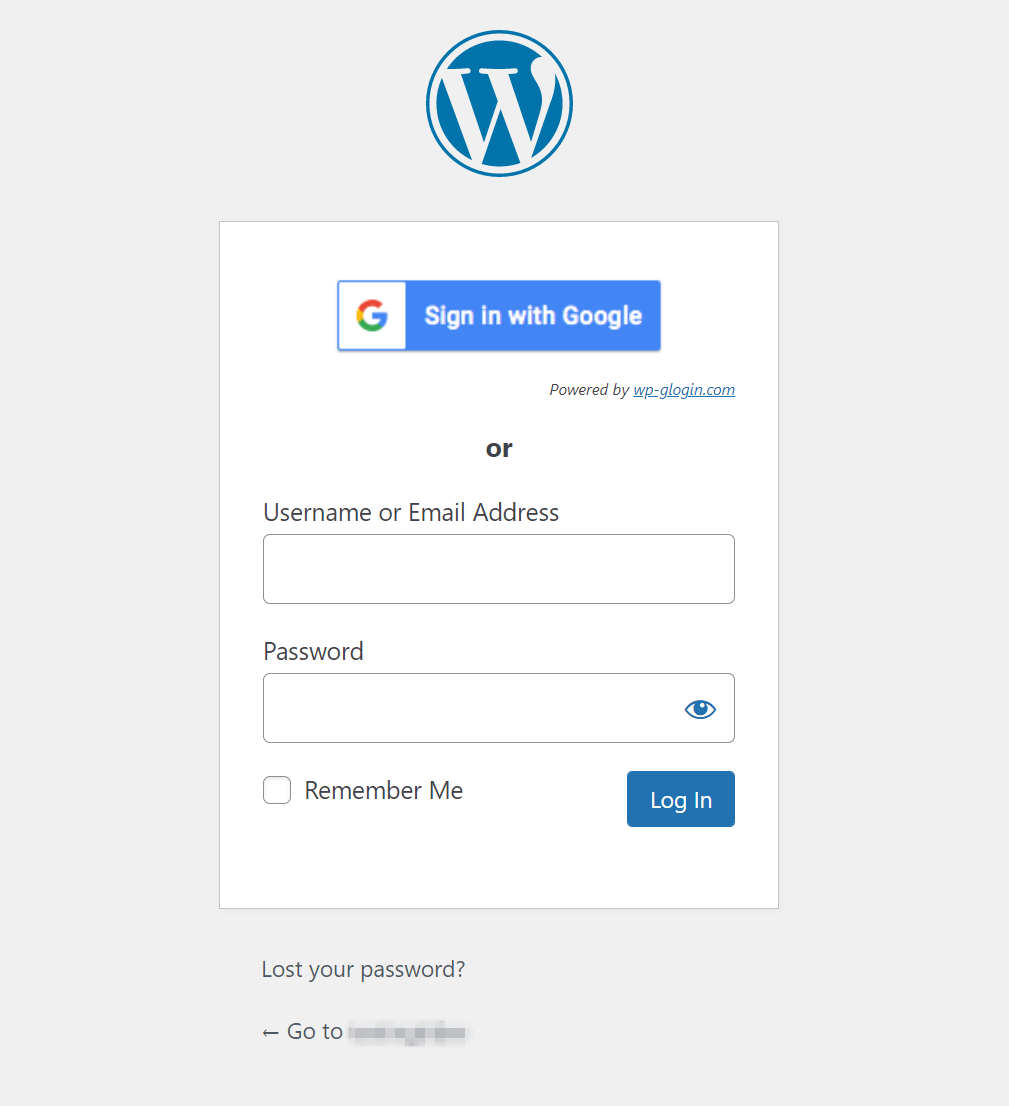 The WordPress Gmail login screen.