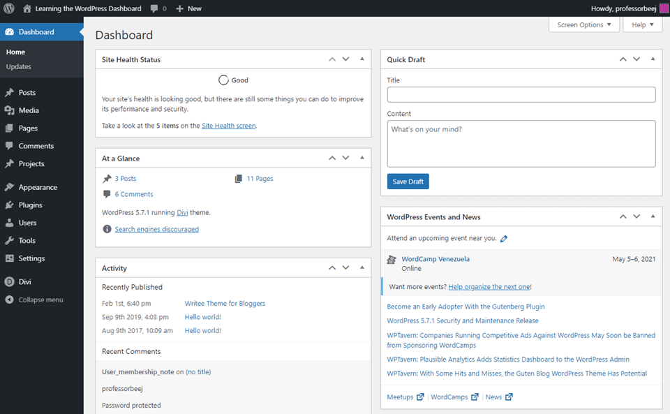 wordpress dashboard