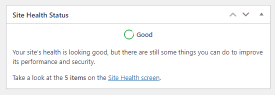 site health status on the wordpress dashboard