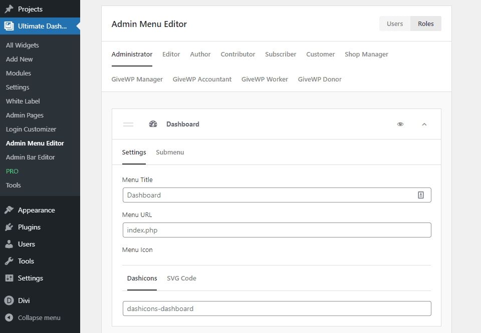 admin panel changes