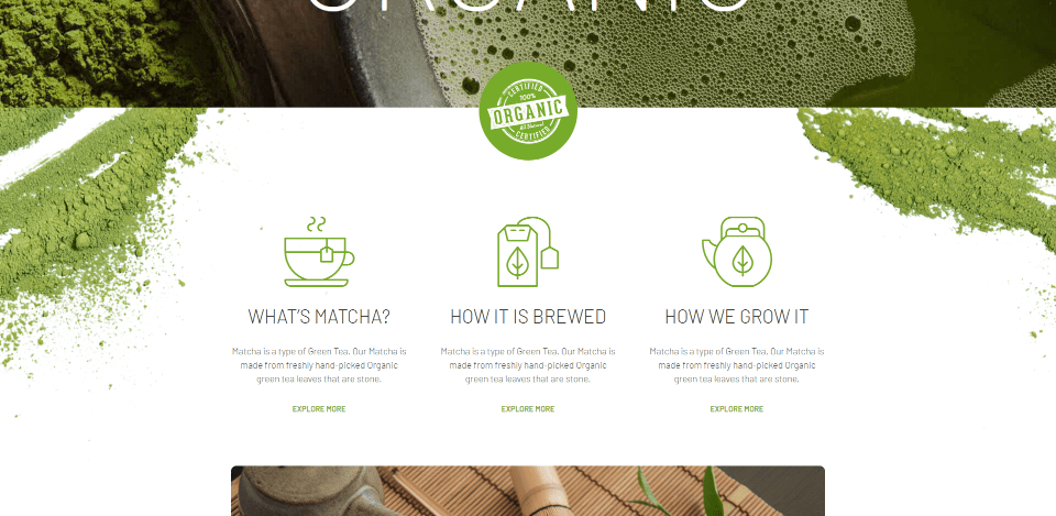 Divi Matcha Shop Child Theme Home Page