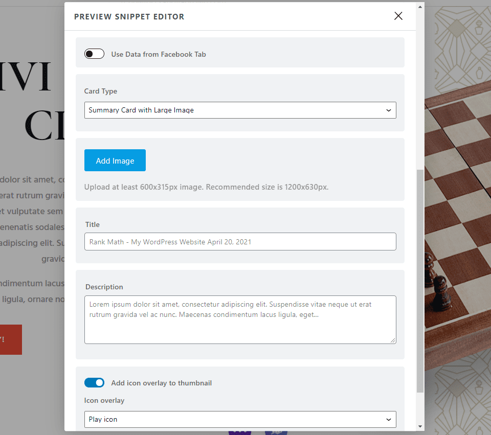 Preview Snippet Social Tab