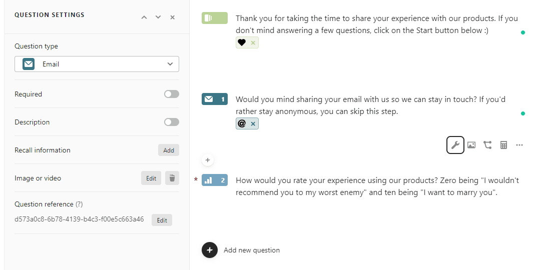 Editando uma pesquisa de feedback do cliente usando Typefrom