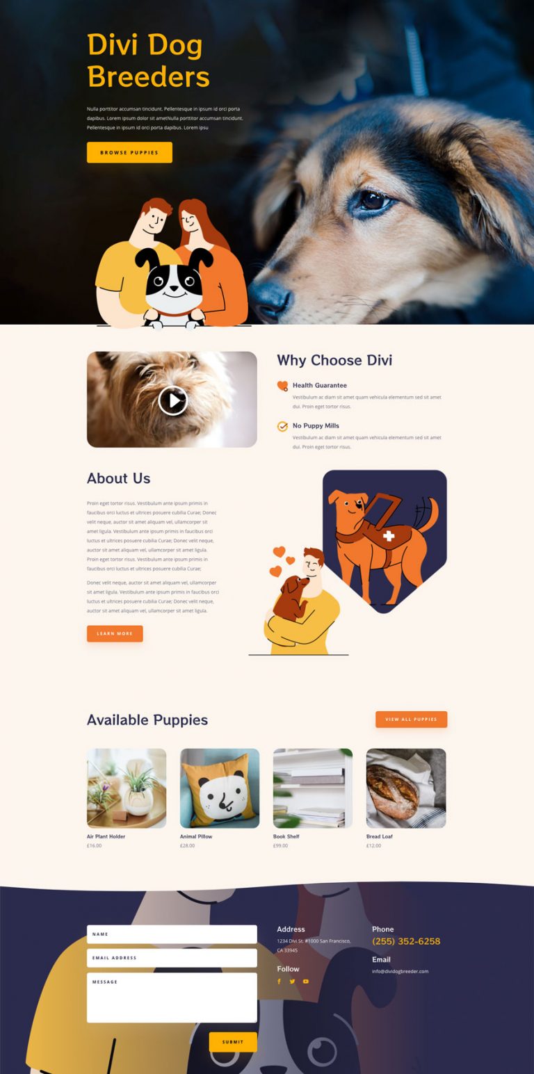 Get a FREE Dog Breeder Layout Pack for Divi