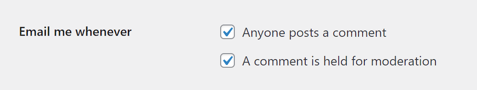 The email notification discussion settings in WordPress.