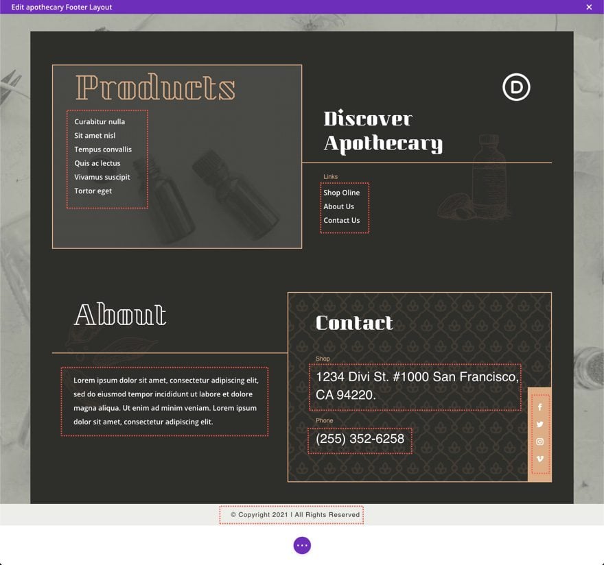 global header and footer for Divi's apothecary layout pack
