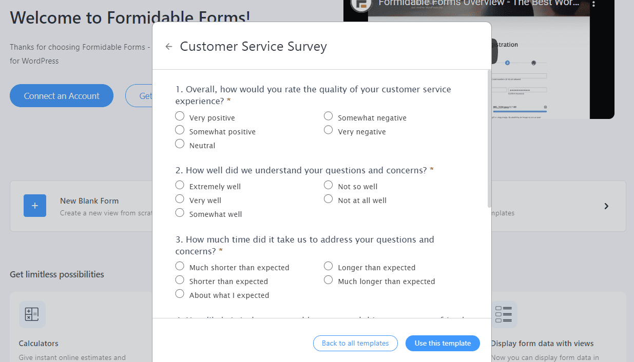 A Formidable Forms survey template