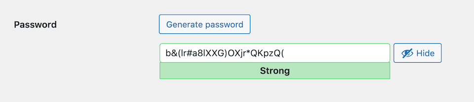 Generating a random complex password for a new WordPress user.