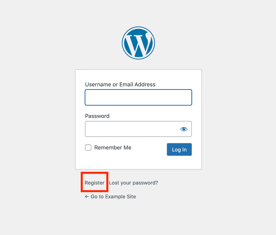 WordPress user registration link.